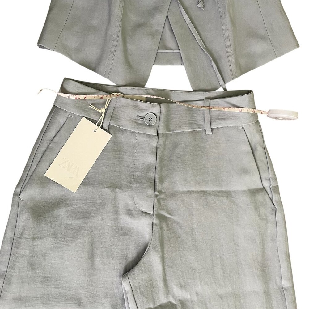 Zara Light Blue Beaded Belt Vest & High-Waisted Straight Leg Pants Co-Ord Set XS - Picture 16 of 16